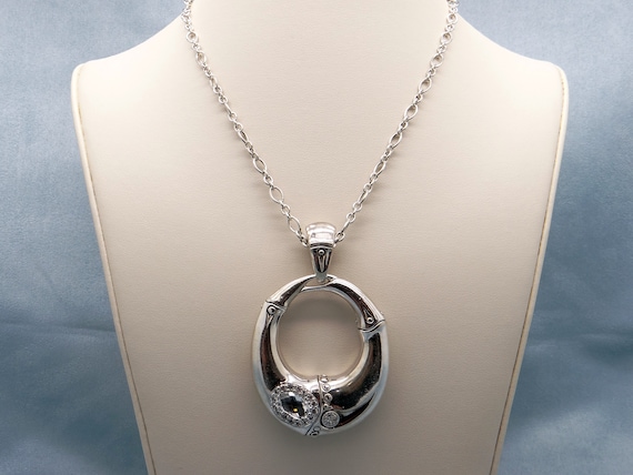 John Hardy Silver Bamboo Natural White Topaz Link Chain Pendant Necklace 36 inch View 2
