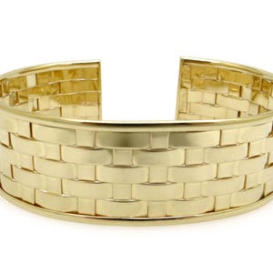 Vintage 14k Yellow Gold Woven Mesh Wire Wave Design 18mm Wide Cuff Bangle Bracelet
