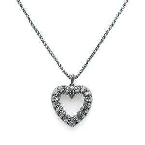 Beautiful 14k White Gold .36ct Natural Diamond Heart Open Heart Love Cluster Pendant Necklace 16 inch