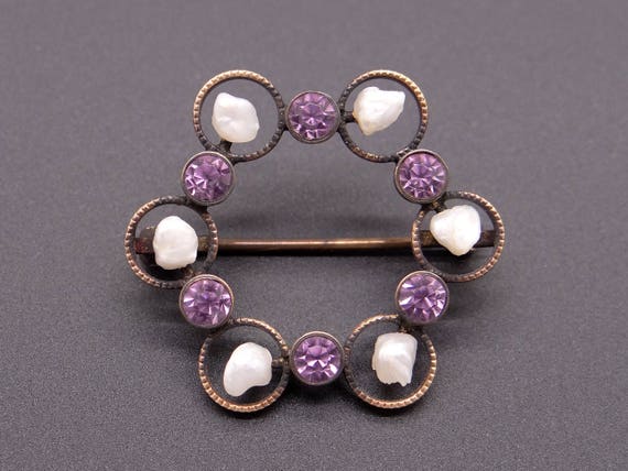 Art Deco 14k Yellow Gold Natural Amethyst Seed Pe… - image 2