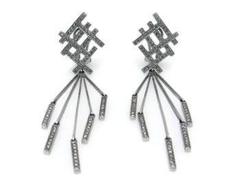 Stunning 18k White Gold 1ct Round Diamond Pave Dangle Drop Icicle Chandelier Earrings