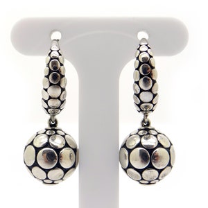 John Hardy Sterling Silver Black Oxidized Dot Ball Dangle Drop Earrings