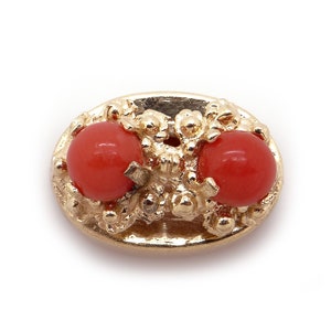 14k Yellow Gold Twin Round Natural Cabochon Coral Nugget Slide Bracelet Charm