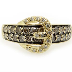 LeVian 14k Yellow Gold .77ct Round Fancy Brown White Diamond Buckle 10mm Band Ring