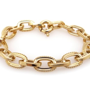 Fashionable 18k Yellow Gold Woven Link Chain 9.5mm Wide Bracelet 7.5 inch