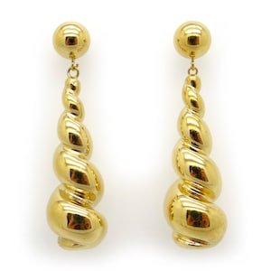 Awesome 14k Yellow Gold High Polished Dangle Drop Swirl Ball Earrings