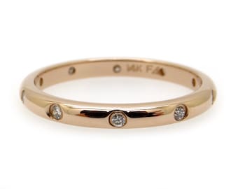 14k Rose Gold Round Diamond Pave Stack Band Ring Size 7