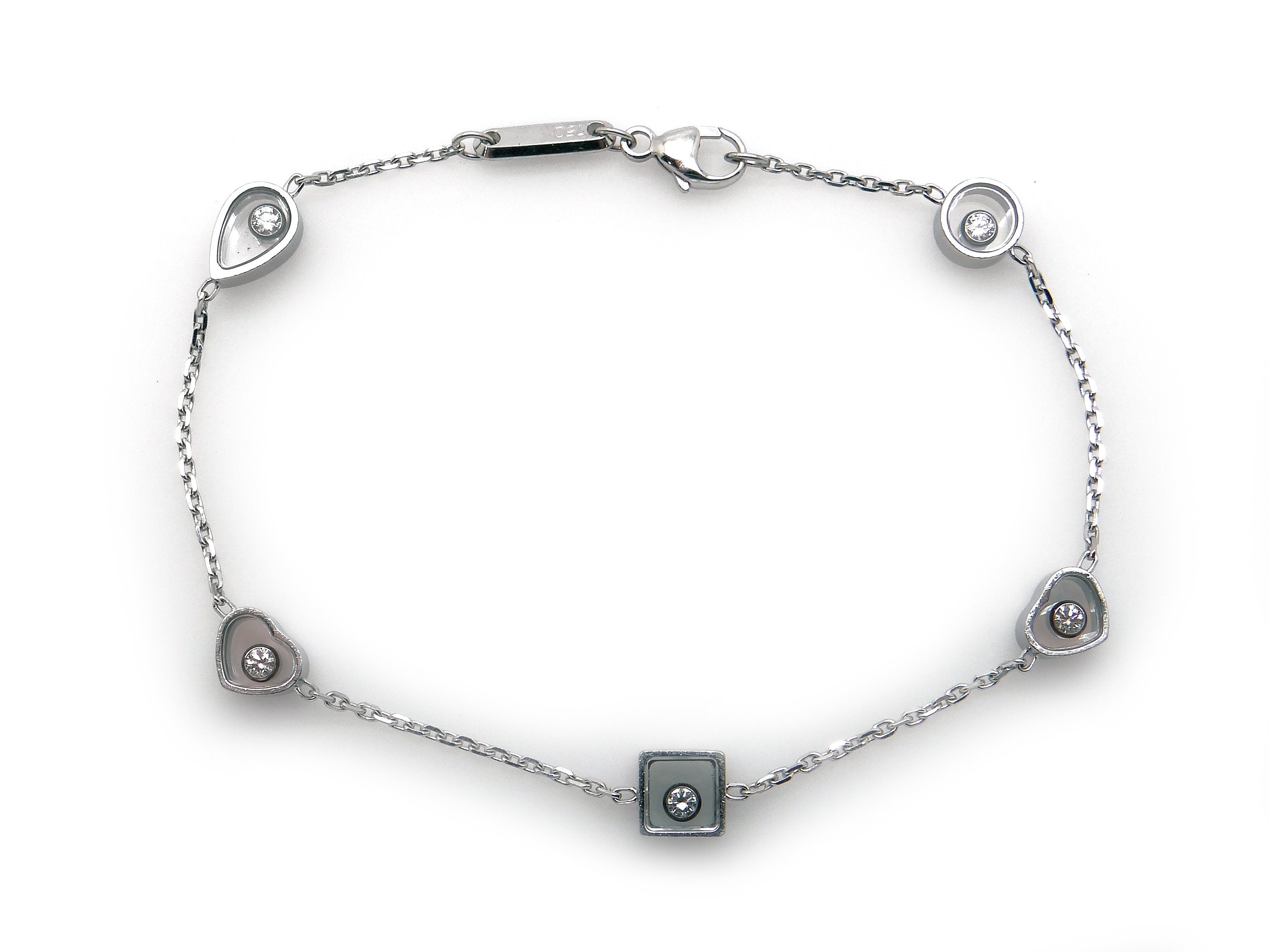 Chopard 18k White Gold Happy Natural Diamond Floating Charm Bracelet Heart Circle Square Etsy