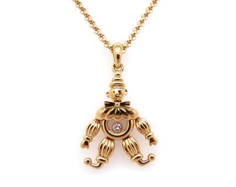 Estate Chopard 18k Yellow Gold Diamond Clown Pendant Happy Diamonds