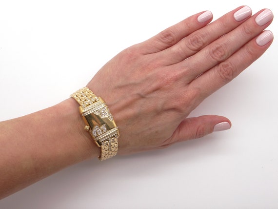 18k Gold Jaeger LeCoultre Rectangular Reverso 2ct… - image 3