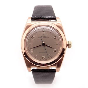 Handsome Retro Era Rolex Oyster Perpetual Bubble Back 14k Rose Gold Watch 3131 Chronometer