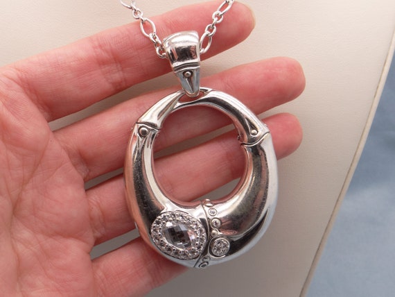 John Hardy Silver Bamboo Natural White Topaz Link Chain Pendant Necklace 36 inch View 5