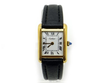 Vintage Cartier Tank 18k geel goud verguld 17 juweel dress watch handmatig opwinden