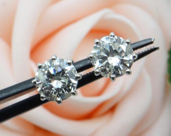 Magnificent GIA Platinum 2.12ct Round Brilliant Cut Diamond Stud Earrings Natural Earth Mined