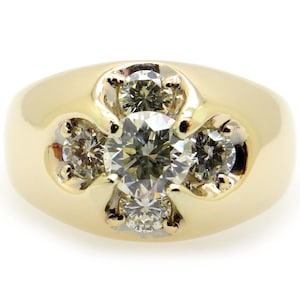 Statement Mens 14k Yellow Gold GIA .90ct Natural Round Cut Diamond Belcher Ring
