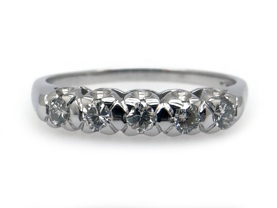 Art Deco 14k White Gold .35ct Diamond Wedding Ann… - image 1