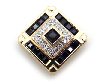 14k Yellow Gold .74ct Princess Cut Natural Sapphire Diamond Square Slide Bracelet Charm