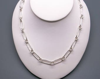 Handmade Sterling Silver Oval Circle Link Chain Adjustable Necklace 16” to 17”