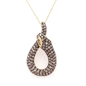 Amazing LeVian 14k Yellow Gold 1.87ct Natural Diamond Snake Serpent Pendant Necklace 19 inch