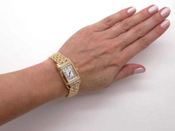 18k Gold Jaeger LeCoultre Rectangular Reverso 2ct… - image 4