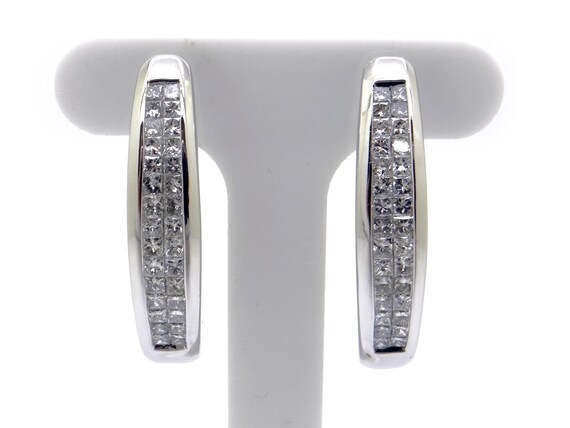 14k White Gold 1ct Princess Cut Diamond Hoop Huggie Earrings Natural 1 inch