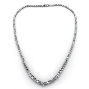 Spectacular Platinum 3ct Round Natural Diamond Graduated Tennis Bezel Link Necklace 16 Inch