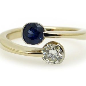 Elegant 14k Yellow Gold .78ct Round Natural Sapphire Diamond By-Pass Band Ring Size 7.5