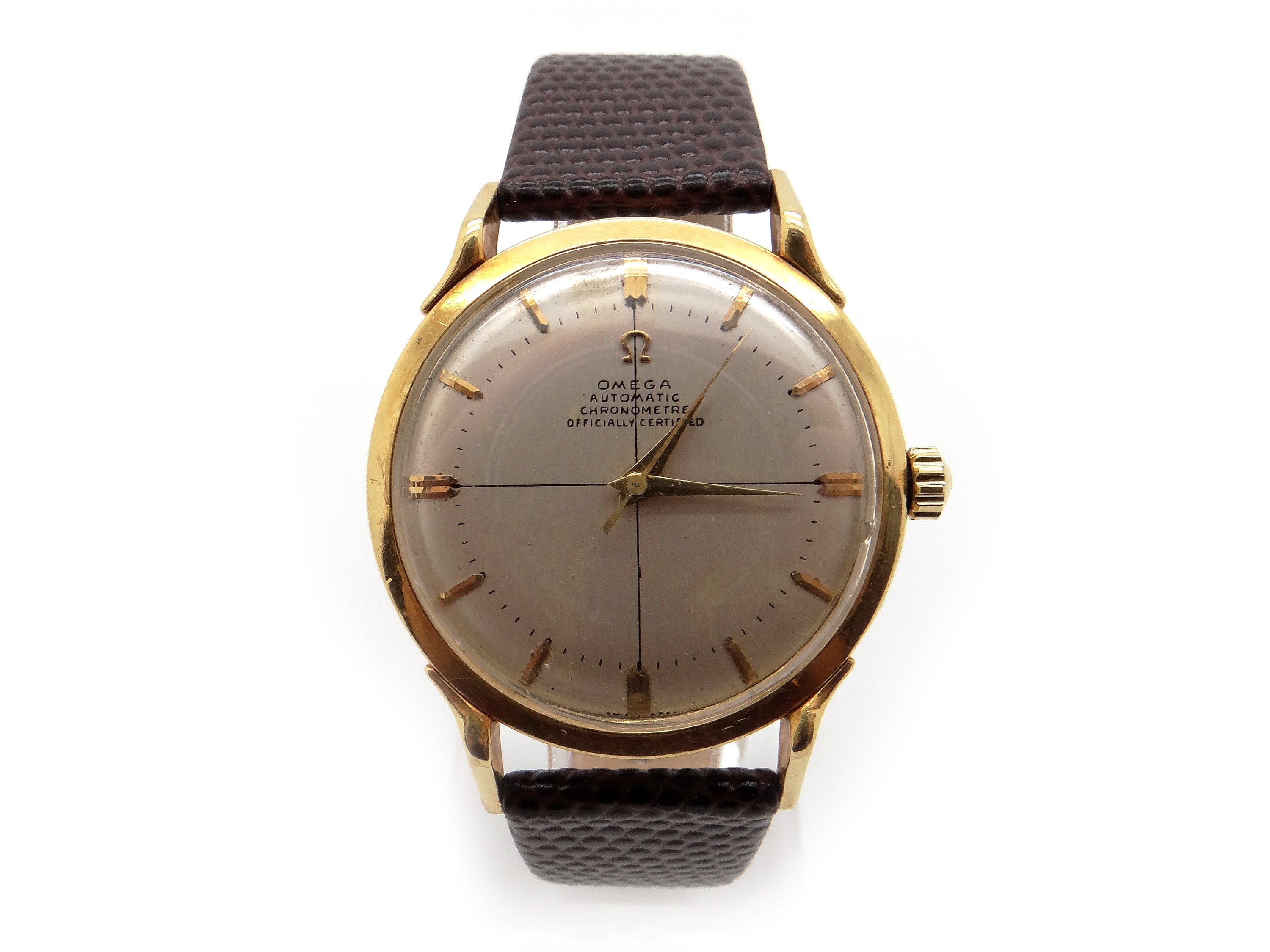 Mens Omega Chronometer 18k Yellow Gold Automatic Watch White Dial 352 Etsy Polska