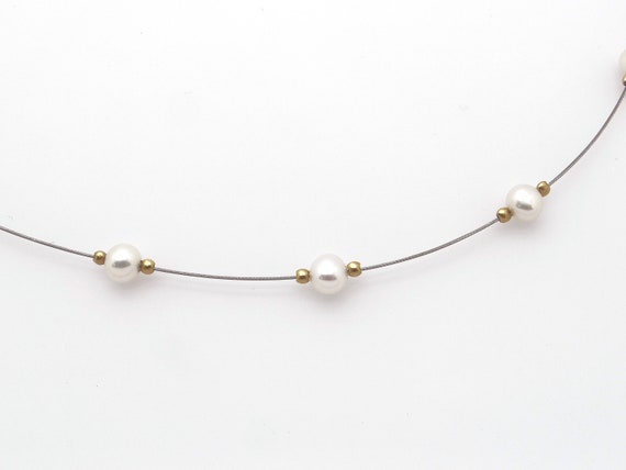 18k Yellow White Gold Round Pearl By Yard Link Ba… - image 3