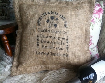 Hessian (burlap) Cushion, vintage, rustic, French shabby chic. Gift. Rustic. Farmhouse. Grain sack. Christmas present.