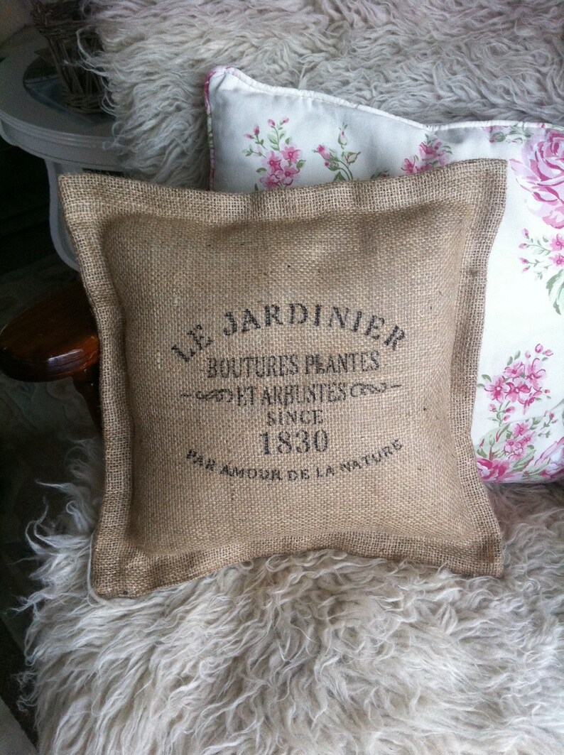 Hessian burlap Cushion Vintage Rustic French Shabby Chic. Etsy