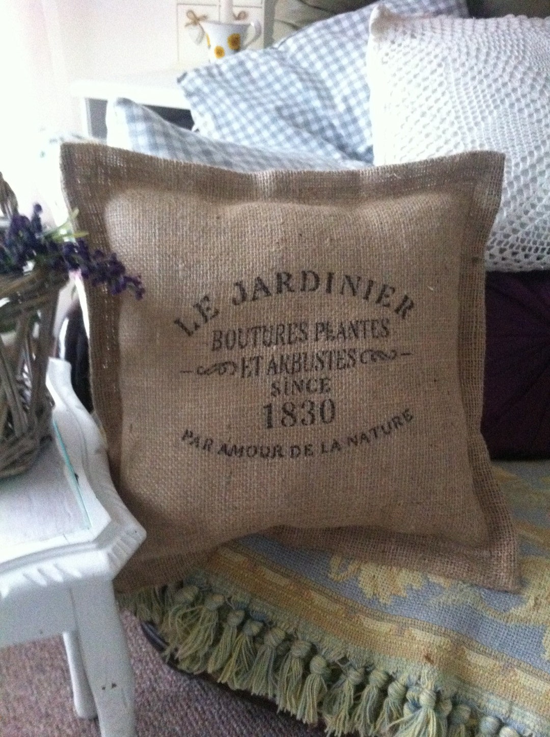 Hessian burlap Cushion Vintage Rustic French Shabby Chic. - Etsy UK