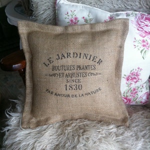 Hessian burlap Cushion, vintage, rustic, French shabby chic. Gift. Rustic. Farmhouse. Grain sack. Christmas present. image 5