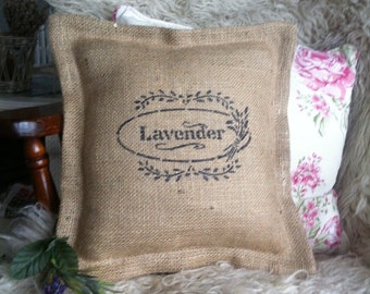 Hessian (burlap) Cushion, vintage, rustic, French shabby chic. Gift. Rustic. Farmhouse. Grain sack. Christmas present.