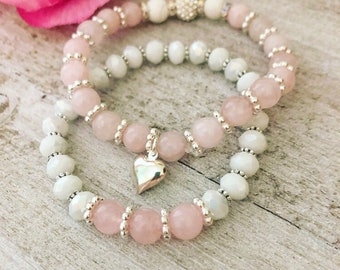Rose Quartz Bracelets/Gemstone Bracelets/Healing Crystal Bracelets/Chakra Bracelets/Stacking bracelets/Quartz Bracelets