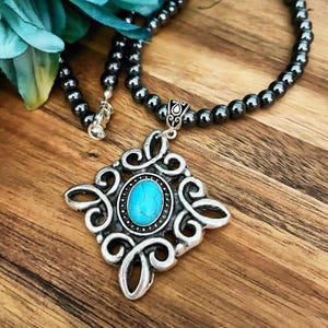 Southwestern Long Turquoise Necklace/Gemstone Boho Necklace/Turquoise Necklace