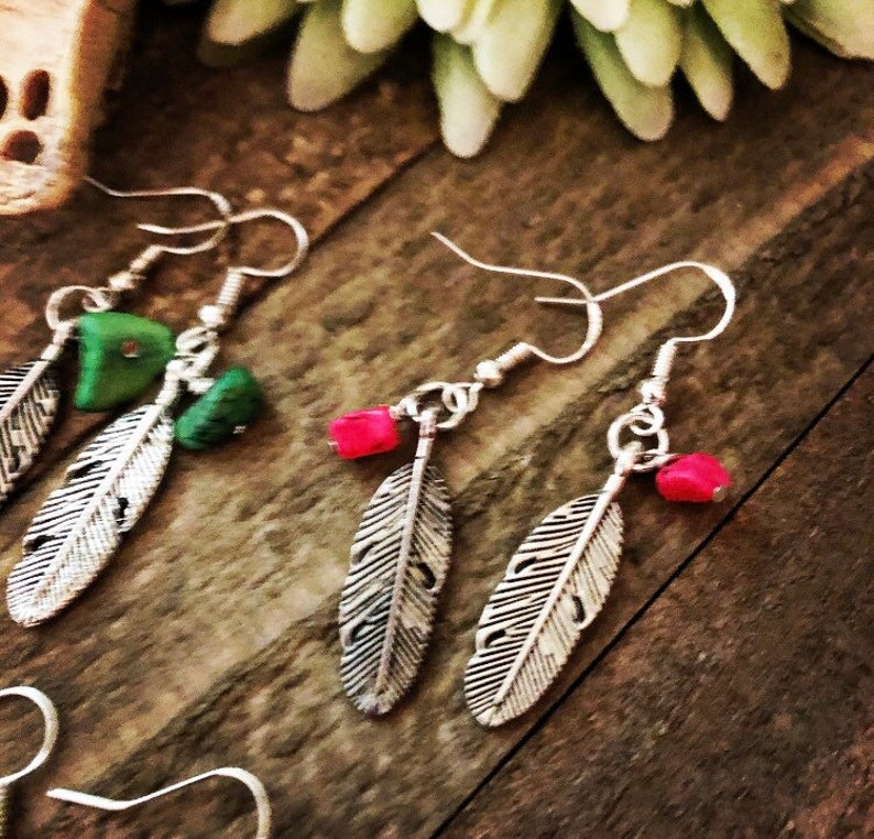 Southwestern EarringsGemstone EarringsFeather EarringsBoho EarringsSouthwestern Style EarringsHippie Earrings