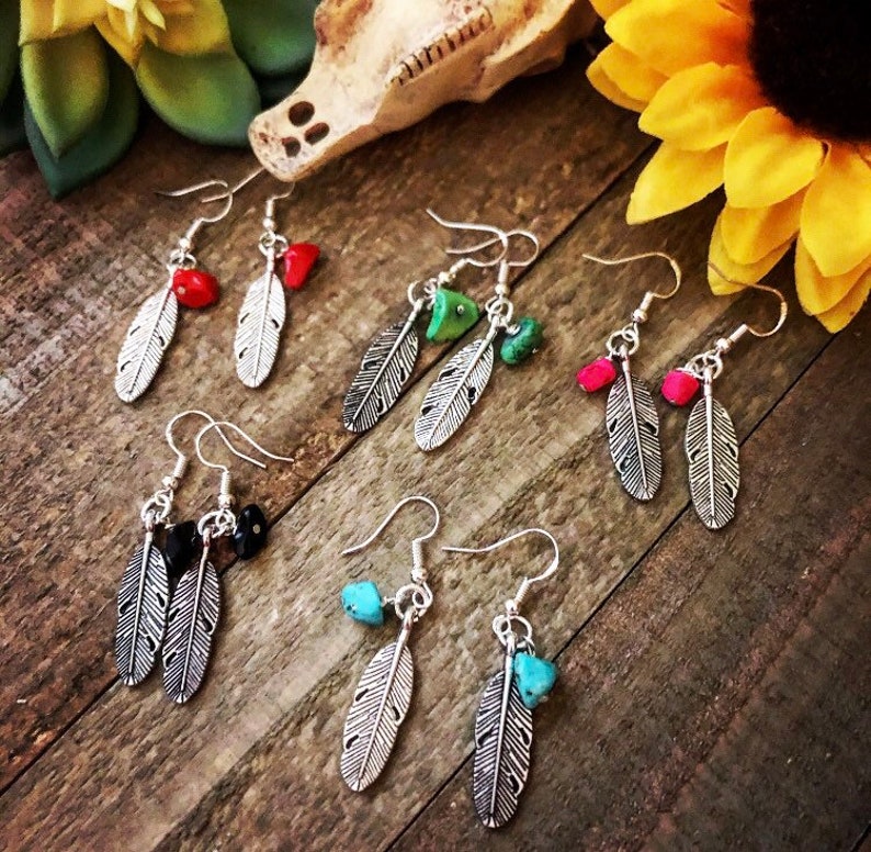 Southwestern EarringsGemstone EarringsFeather EarringsBoho EarringsSouthwestern Style EarringsHippie Earrings