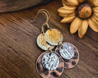 Silver Hammered Earrings/Gold Hammered Earrings//Hammered Copper Earrings/Boho Earrings/Hammered Earrings/Versatile Earrings/Gold Silver