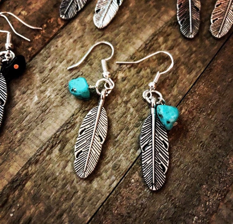 Southwestern EarringsGemstone EarringsFeather EarringsBoho EarringsSouthwestern Style EarringsHippie Earrings