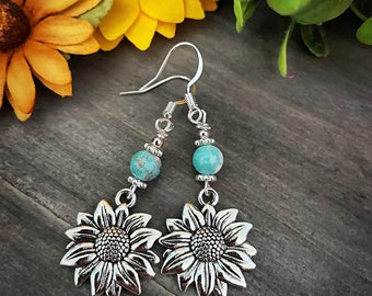 Sunflower Earrings/Boho Earrings/Flower Earrings/Sunflower Long earrings Hippie Earrings/Gift for her