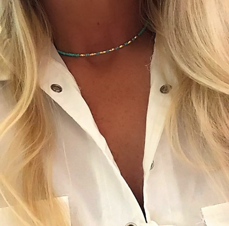 Beach choker/Beaded choker/Turquoise choker/Dainty necklace/Dainty choker/Boho choker/Hippie boho necklace/Hippie jewelry/Beach jewelry image 4