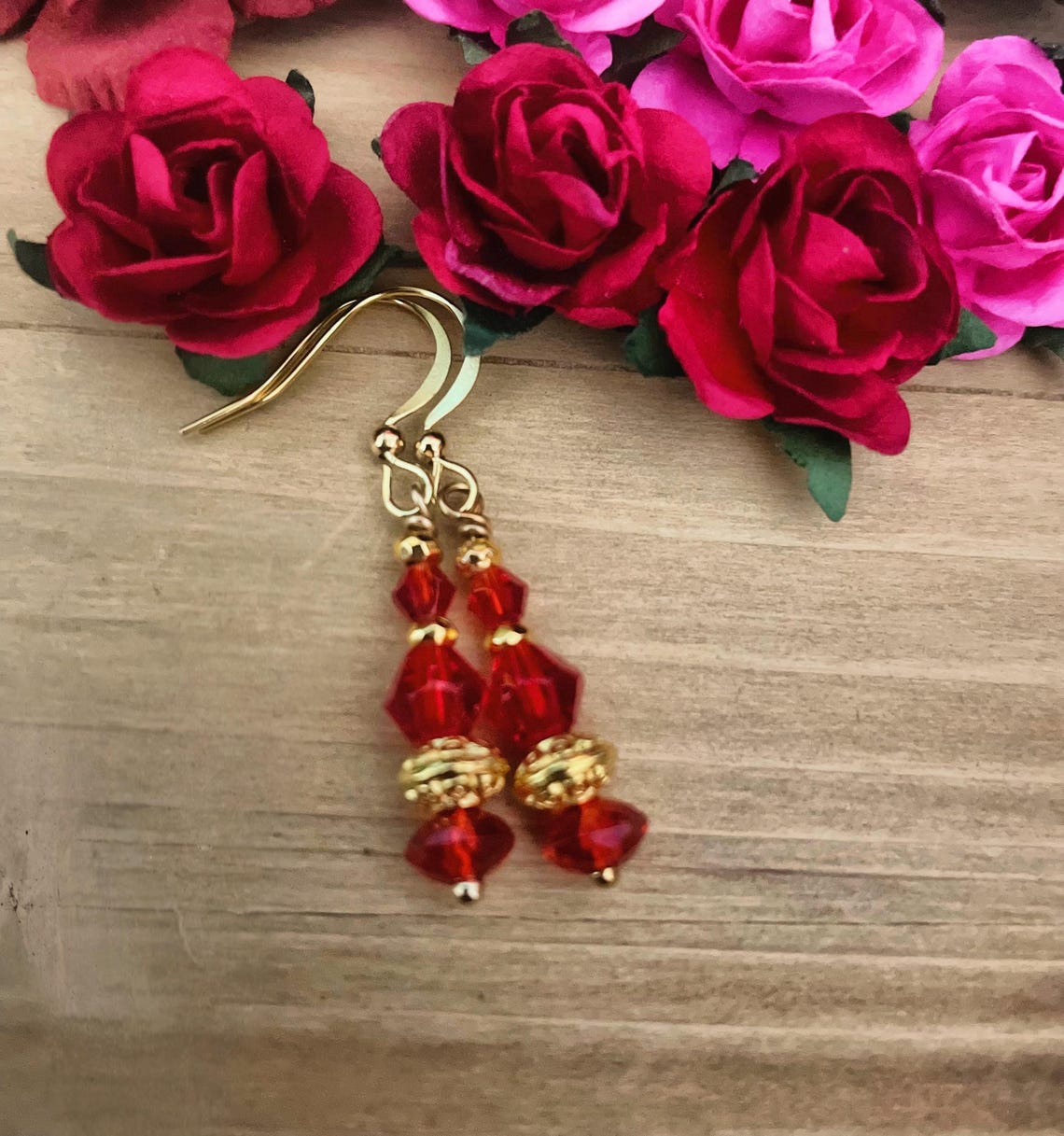 Ruby Red Crystal Dangle Earrings, Gold Plated, Hypoallergenic - Etsy