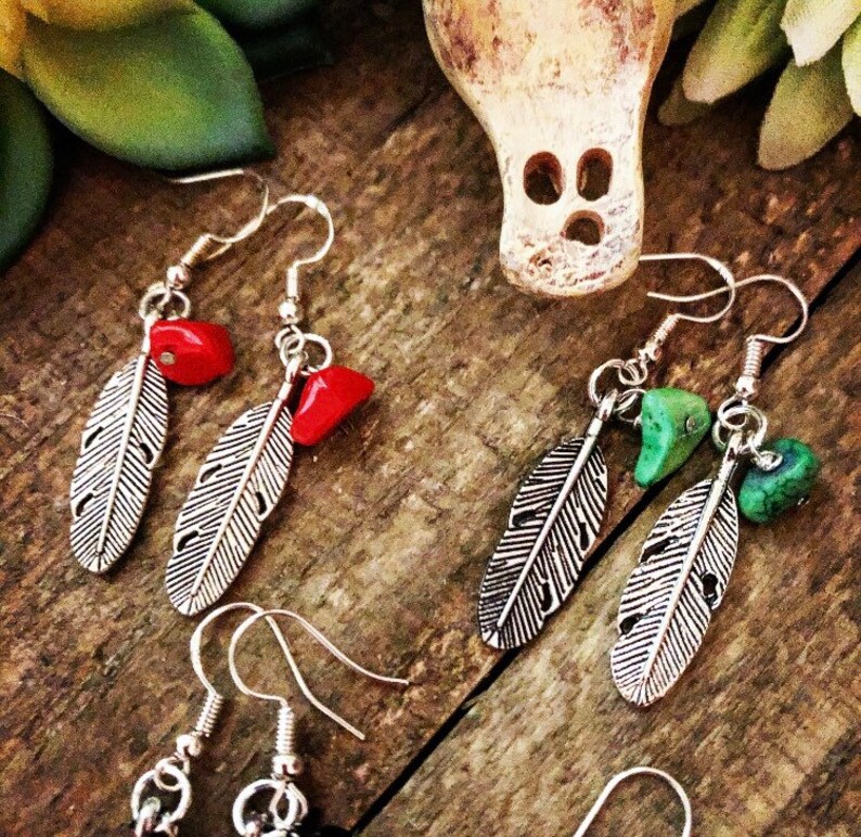 Southwestern EarringsGemstone EarringsFeather EarringsBoho EarringsSouthwestern Style EarringsHippie Earrings