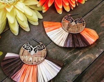 Raffia Drop Earrings/Festive Raffia earrings/Rattan Earrings/Cork Earrings/Raffia Earrings/Ethnic earrings/Boho Earrings/Fan Earrings