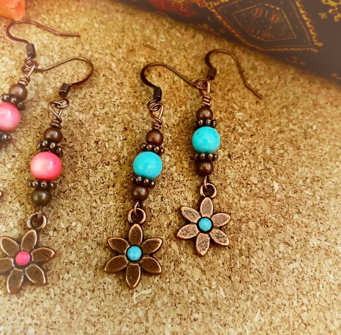 Copper Flower Earrings/flower Earrings/copper Earrings/boho Etsy