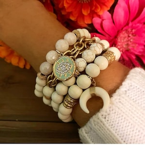 Pulseras de cuentas/Pulseras de yoga/Pulseras apilables/Conjunto de pulseras/Pulseras gitanas/Pulseras de cuentas bohemias/Pulsera de piedras preciosas