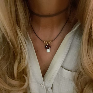 Mushroom necklace/Mushroom Choker/Leather choker/Vegan Suede choker/Toadstool Necklace/Hippie Necklace
