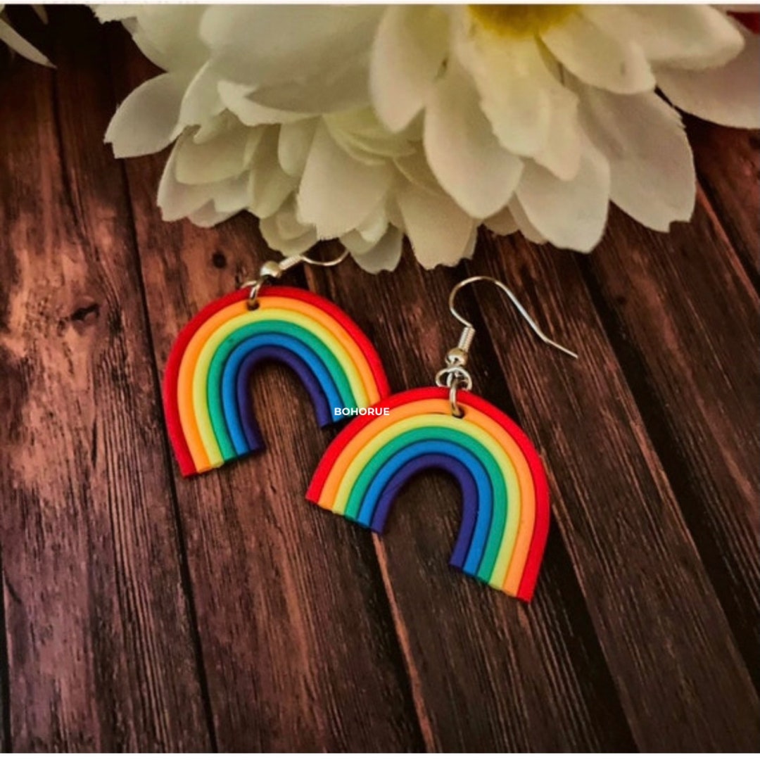Rainbow Earrings/polymer Clay Rainbow Earrings/arch Earrings/polymer ...