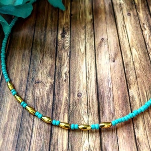 Beach choker/Beaded choker/Turquoise choker/Dainty necklace/Dainty choker/Boho choker/Hippie boho necklace/Hippie jewelry/Beach jewelry image 2